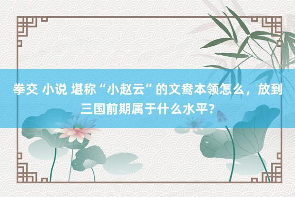 拳交 小说 堪称“小赵云”的文鸯本领怎么，放到三国前期属于什么水平？